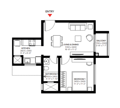 2 BHK Apartment Layout