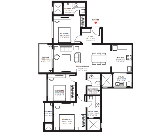 4 BHK Apartment Layout